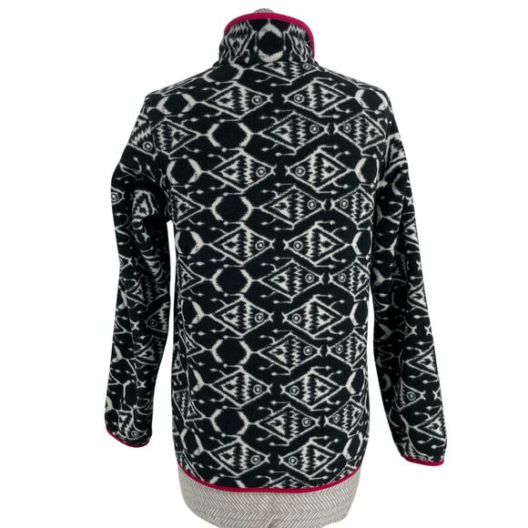 Patagonia Big Fish Ikat Print Synchilla Fleece Pullover Black White Hot Pink S - Picture 2 of 8